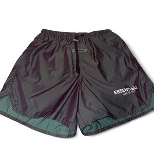 Essentials Men's Black Athletic Shorts with Green Trim